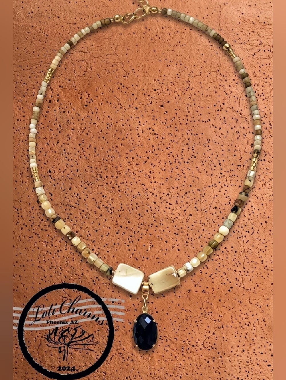 Yellow Opal & Blue Corundum Sapphire Pendant In Dainty Contrasting Necklace